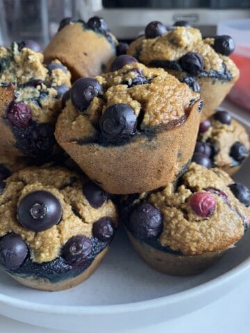 flourless blueberry banana blender muffins bowl