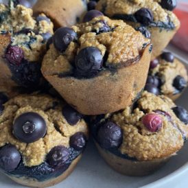 flourless blueberry banana blender muffins bowl