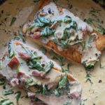 creamy garlic salmon in the pan