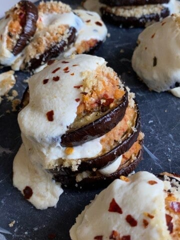 eggplant parmesan stacks melted cheese
