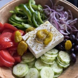 assembled pre toss traditional greek salad