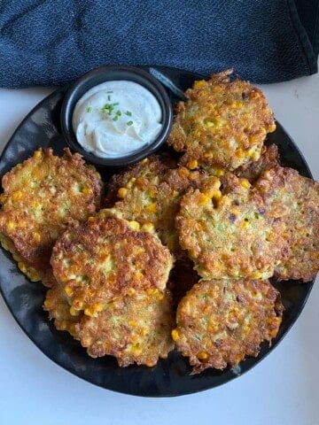 zucchini corn fritters platter