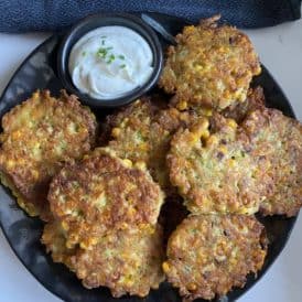 zucchini corn fritters platter