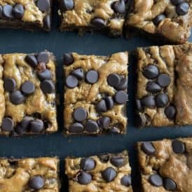 sliced up peanut butter banana chocolate chip bars