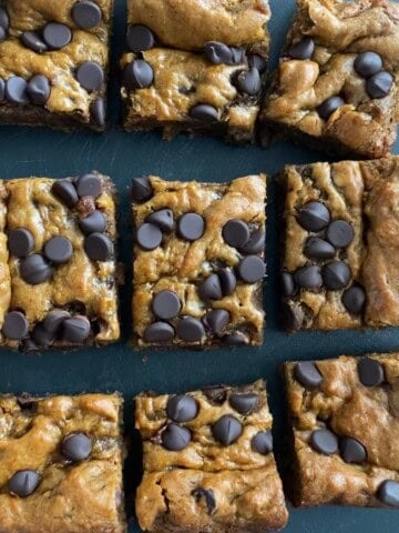 sliced up peanut butter banana chocolate chip bars