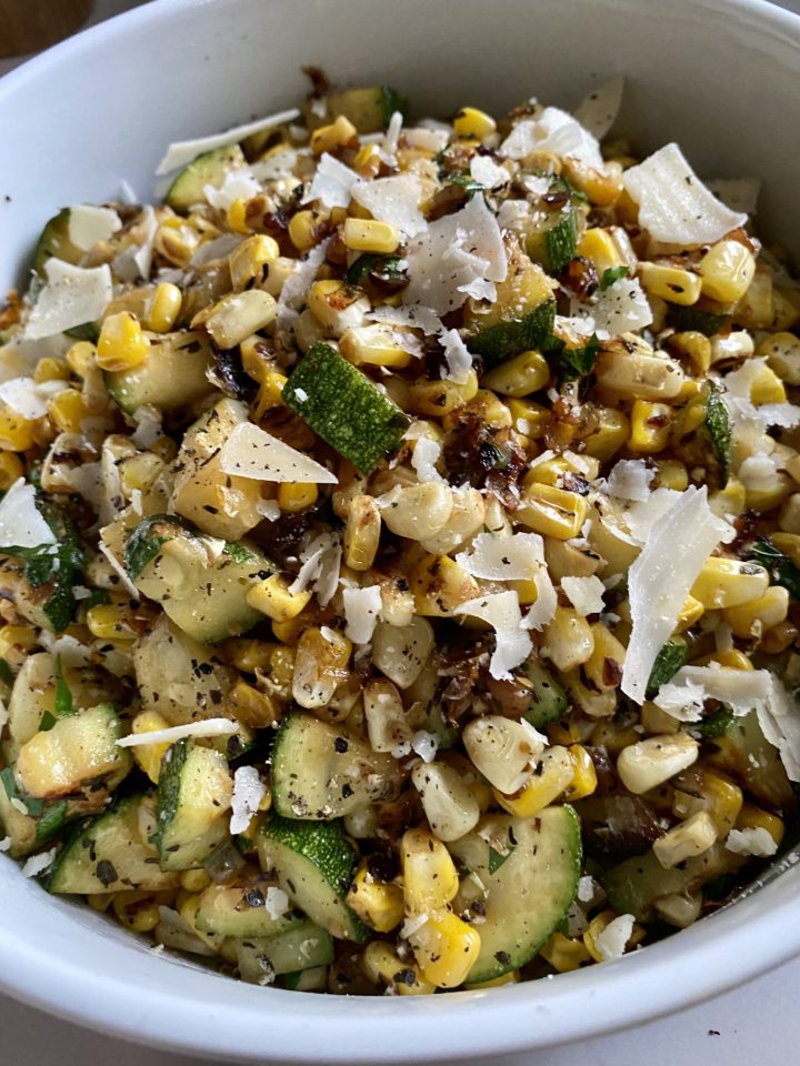 parmesan zucchini and corn in the bowl