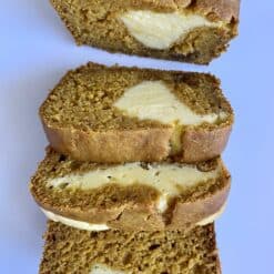 pumpkin cream cheese loaf sliced close up