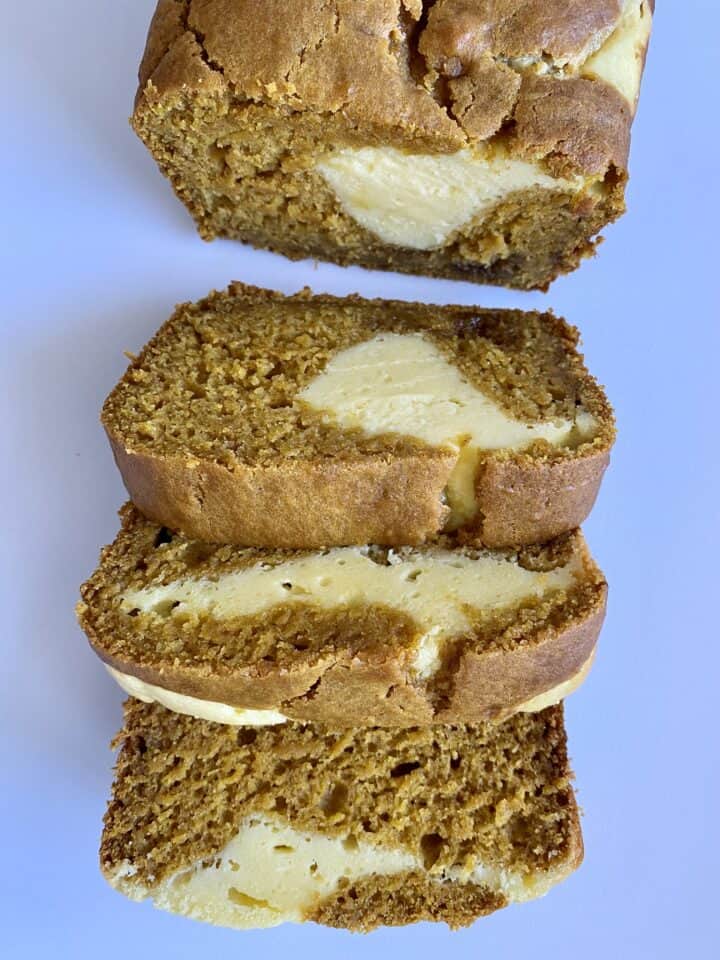 pumpkin cream cheese loaf sliced close up