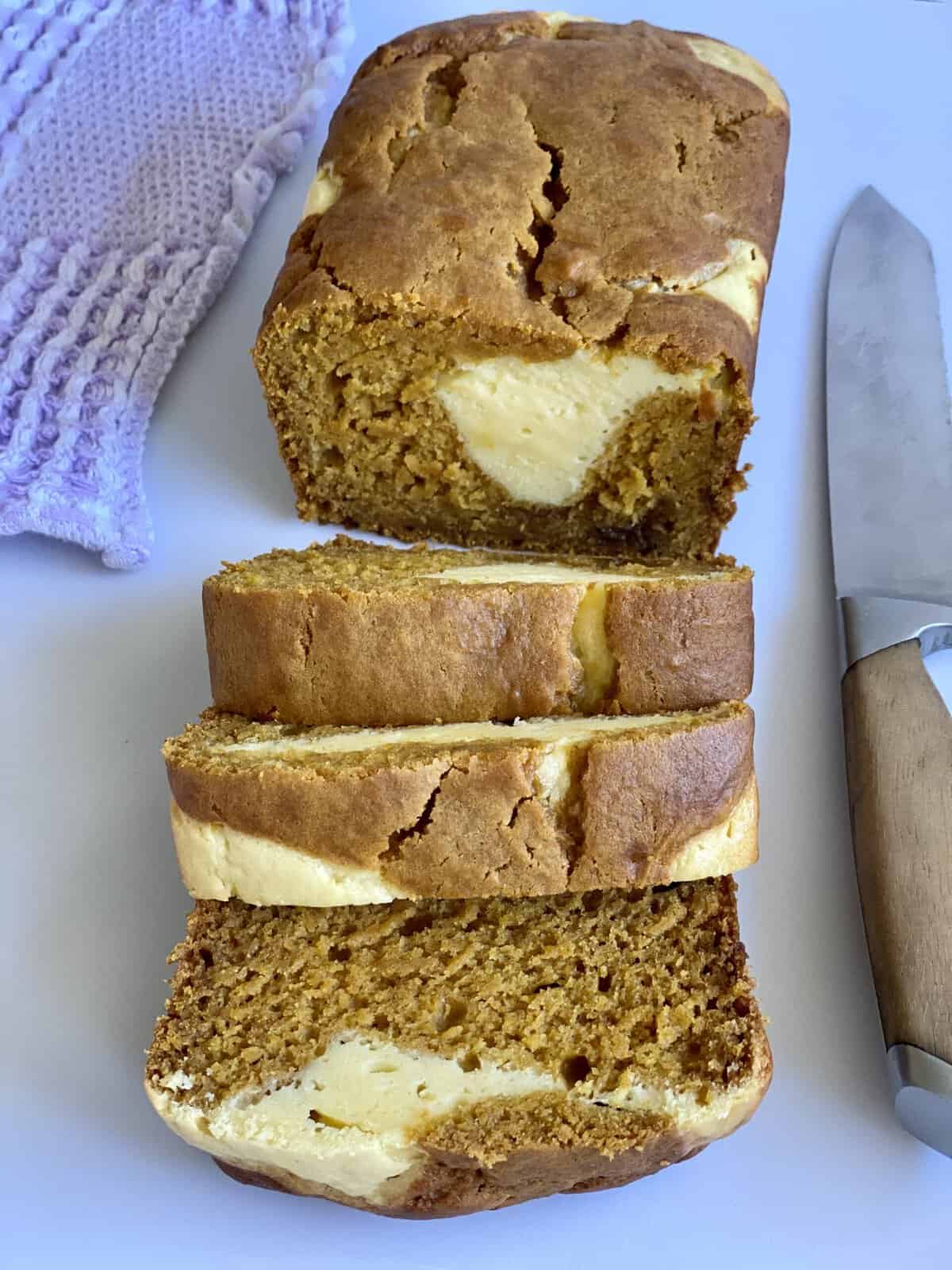 Pumpkin Chocolate Chip Bread with Cream Cheese Swirls - Drive Me Hungry