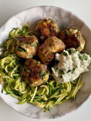 spinach feta meatballs with tsatziki