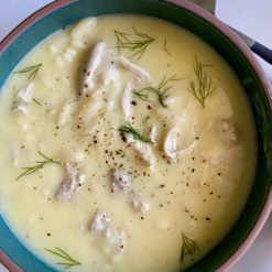 avgolemono soup in a bowl
