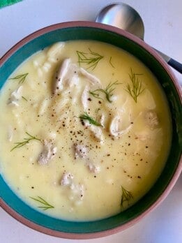 avgolemono soup in a bowl