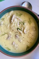 avgolemono soup in a bowl