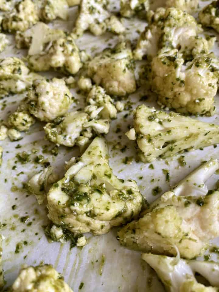 pesto cauliflower closeup pre roast