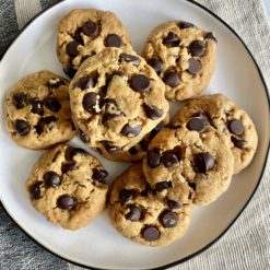 peanut butter chocolate chip oatmeal cookies in a platter