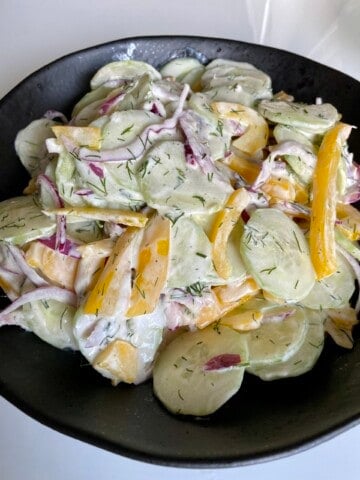 greek yogurt cucumber salad plated