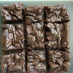 flourless peanut butter banana brownies sliced up