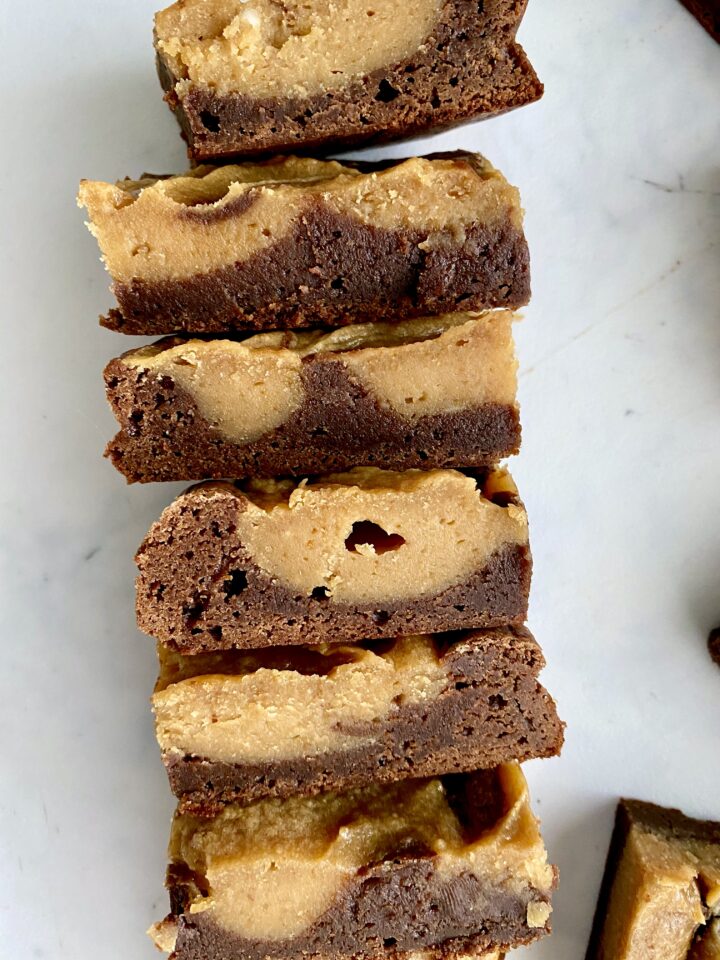 peanut butter cream cheese brownies side view
