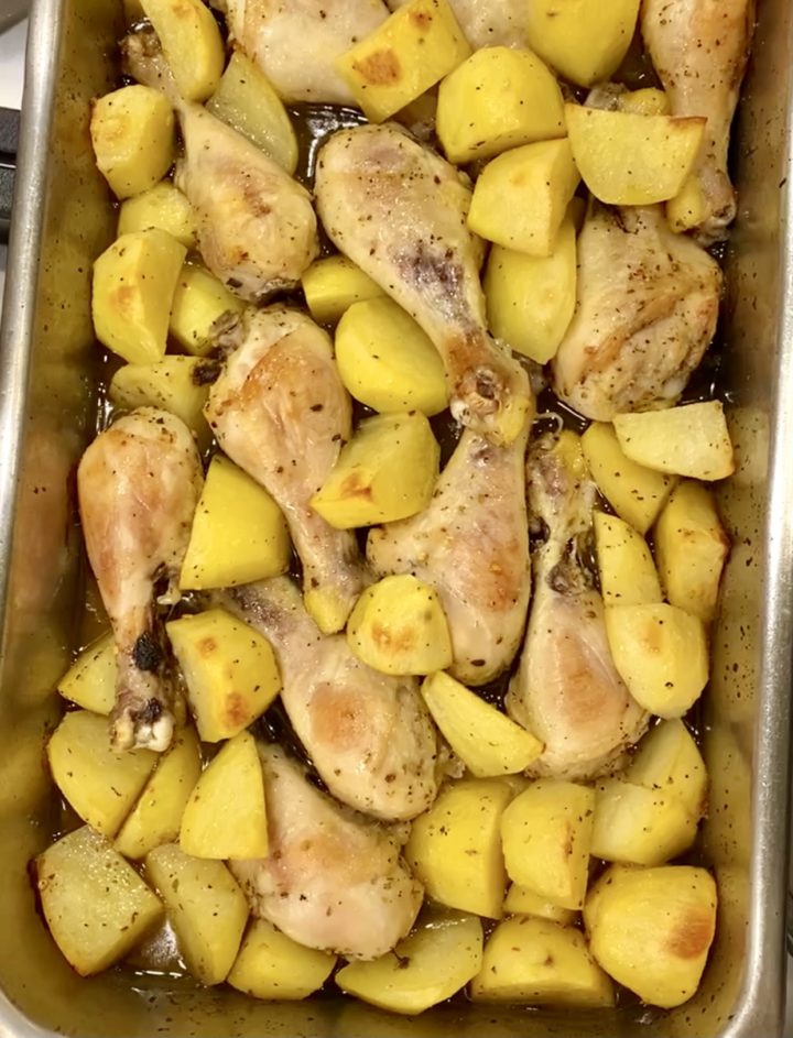 greek lemon chicken in pan
