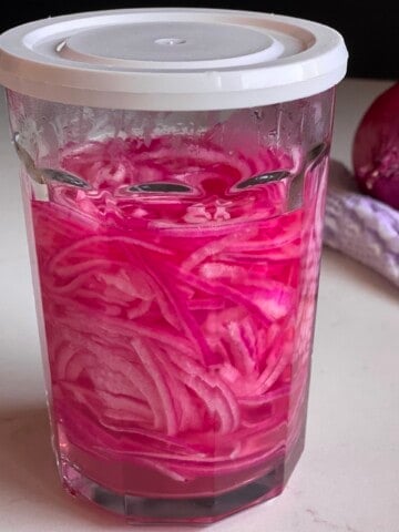 pickled red onions in the jar