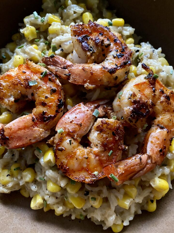 spicy shrimp creamy corn rice with lots of shrimp