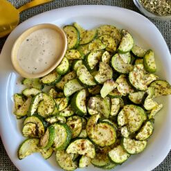 ranch zucchini chips plated with dip