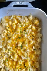 baked cauliflower mac and cheese in the pan