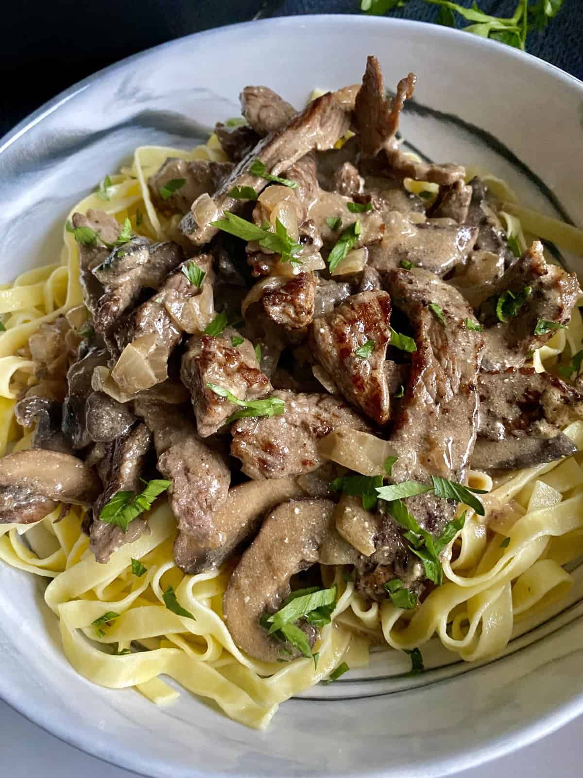 beef stroganoff close up