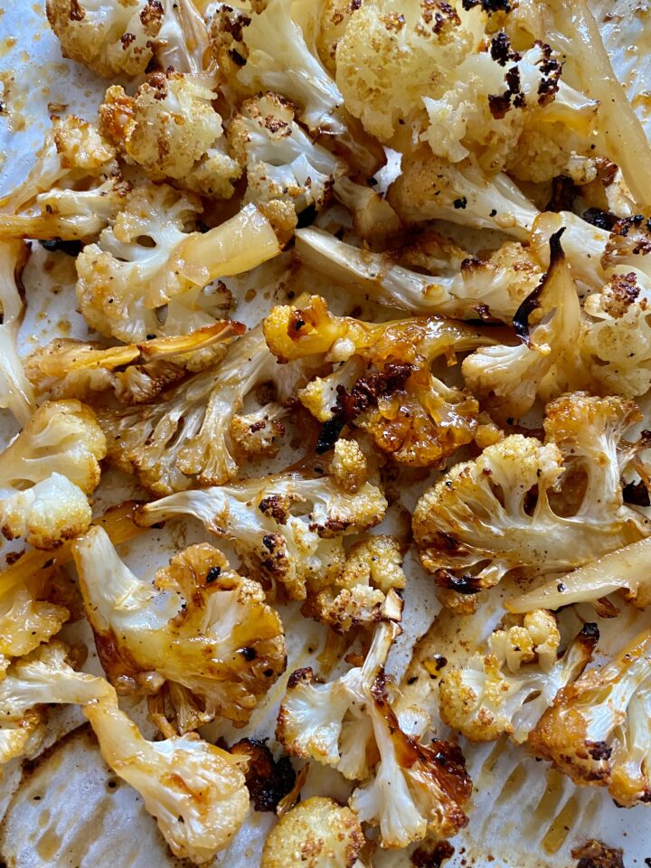 sweet and spicy cauliflower in the pan