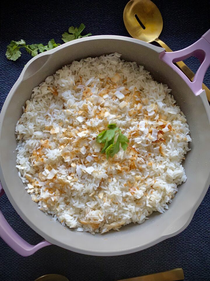 coconut rice in the pan