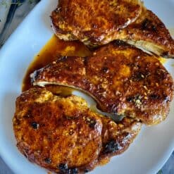 brown sugar garlic pork chops in the platter