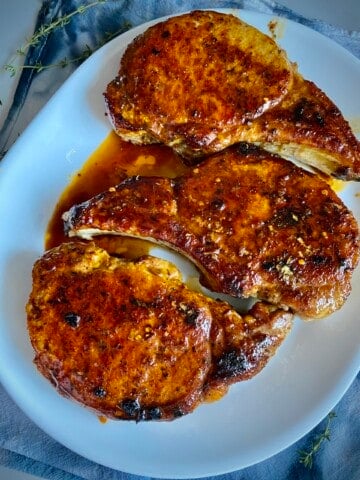 brown sugar garlic pork chops in the platter