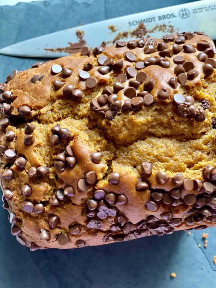 pumpkin chocolate chip bread close up