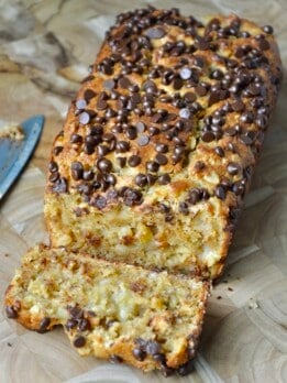 chocolate chip peanut butter oatmeal banana bread side view