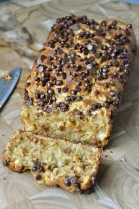 chocolate chip peanut butter oatmeal banana bread side view