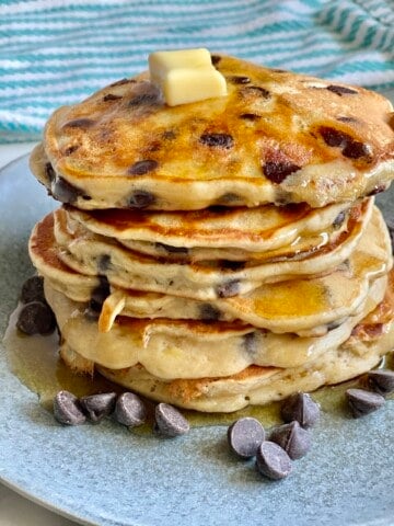 banana chocolate chip pancakes stack