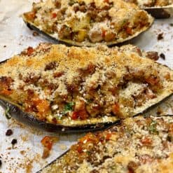 stuffed eggplant on the pan