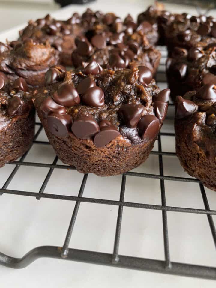 flourless pumpkin mocha brownie muffins close up