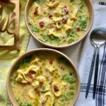 tortellini avgolemono soup in bowls