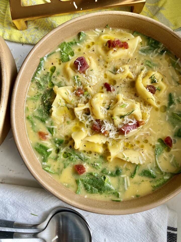 tortellini avgolemono soup with cheese