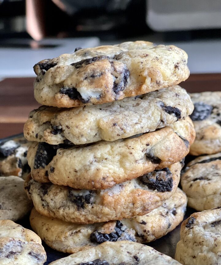 oreo cheesecake cookies stacked up