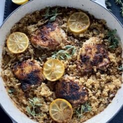 one pan lemon chicken rice with oregano