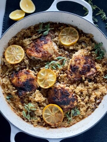 one pan lemon chicken rice with oregano