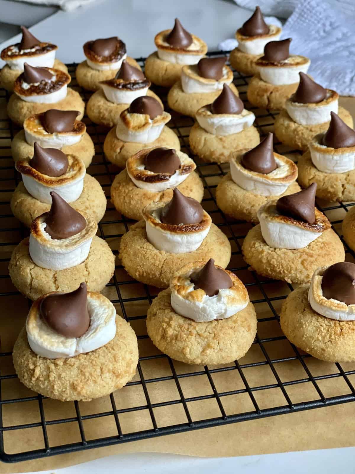 s'mores blossom cookies in cooling rack