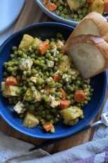 greek sweet peas and potatoes arakas with feta