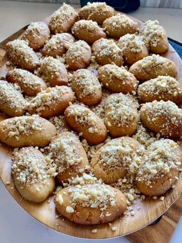 melomakarona Greek honey cookies topped with crushed walnuts