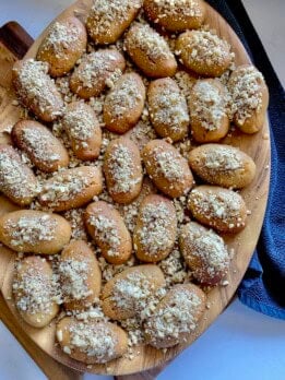 melomakarona with crushed walnuts