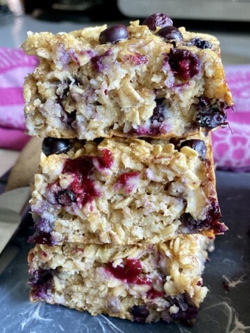 banana blueberry oat bars stacked