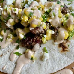 steak tacos with corn and avocado salsa