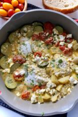 poached eggs with feta and vegetables